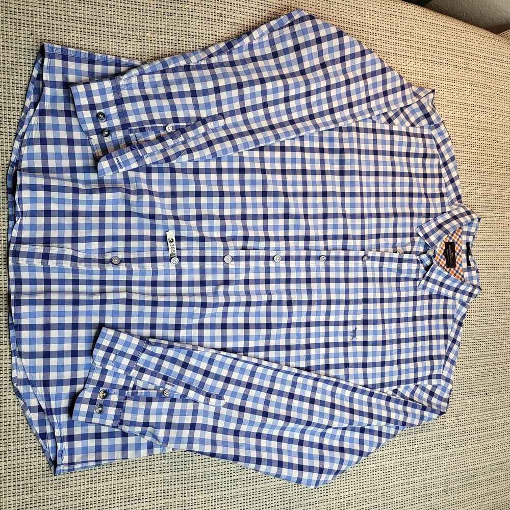 Rodd & Gunn Shirt Mens XL Blue Check Long Sleeve Sports Fit Woven Italy